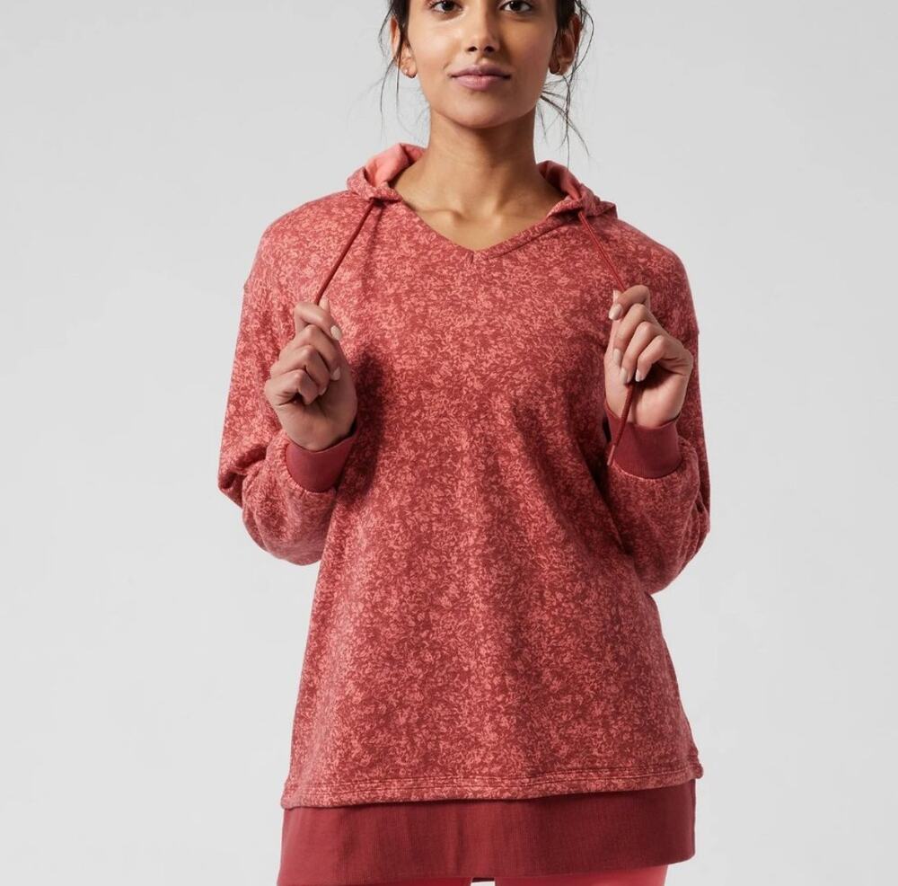 Athleta Sundown Alliance Hoodie Flower Texture Active Outdoor Rustic Red Small